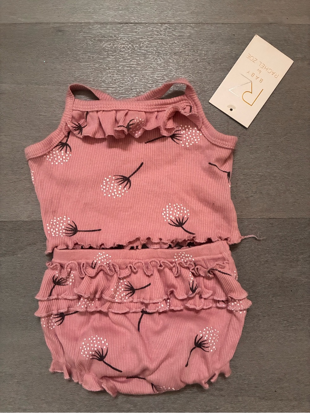 Rachel Zoe Baby Girls Pink Dandelion Ruffle 2 Pc Set 3-6M NWT